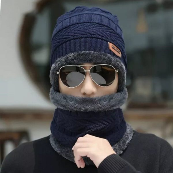 Winter Cap And Neck Elastic Knitting Thick Fleece Warm Woolen